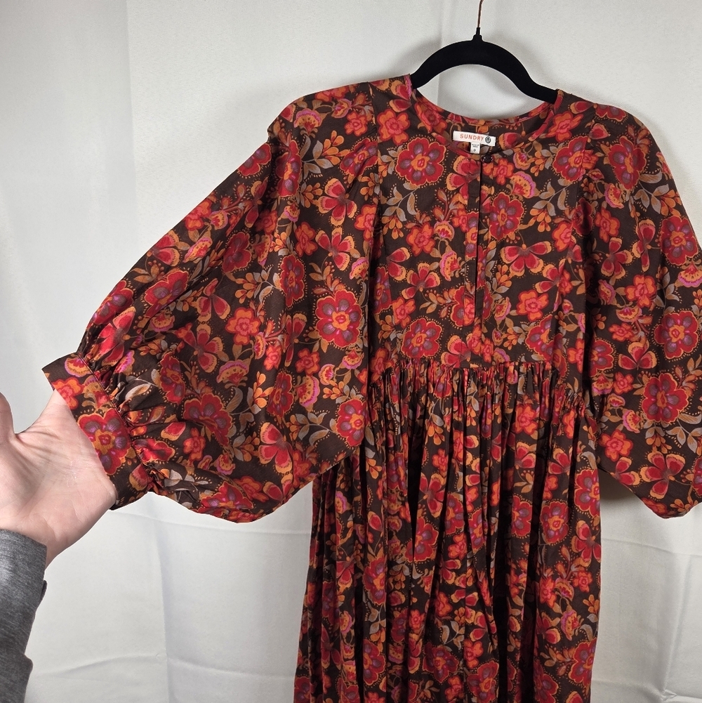 Anthropologie Sundry Boho Tunic Dress Colorful Floral Puff Dolman Sleeves XS / 0 - Picture 4 of 13